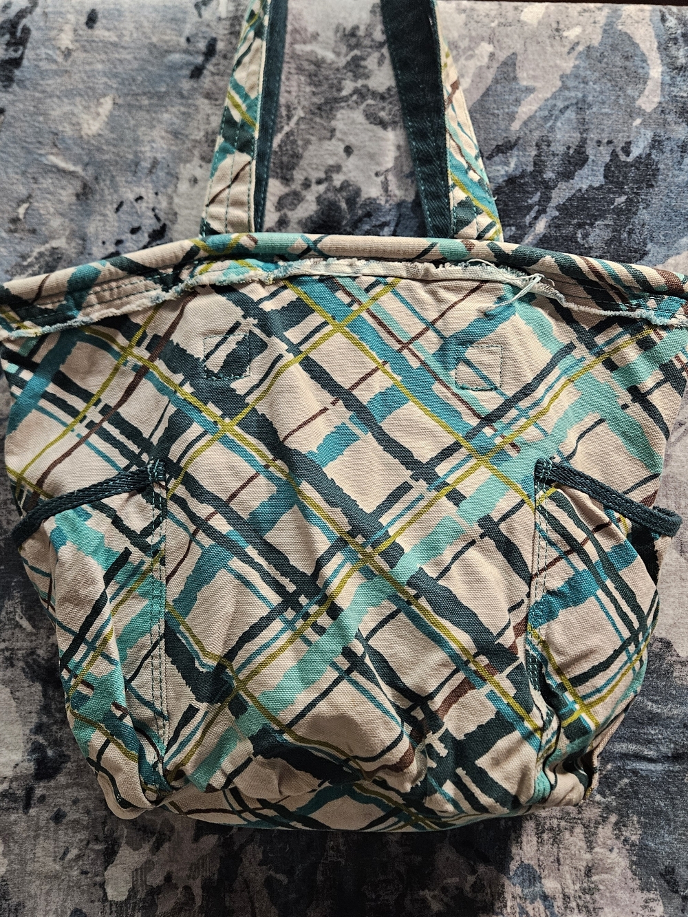 thirty-one Teal, Cream and Olive Plaid HOBO BAG